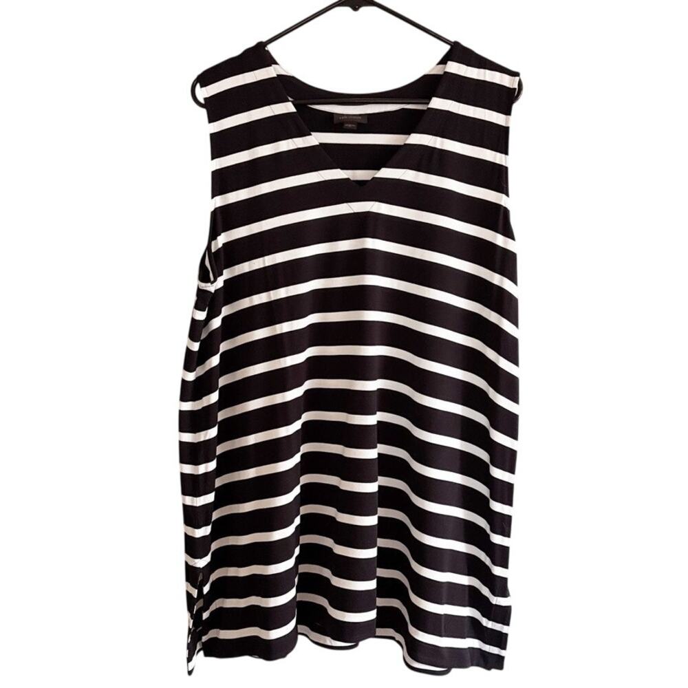J.Jill Wearever Sz XL Black and White Striped V-Neck Tank Top Shell Relaxed Fit